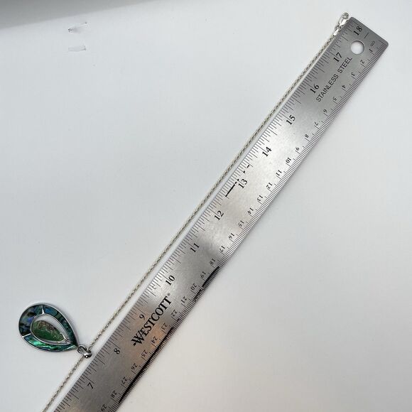 Italy 925 Sterling Silver Abalone Stone Teardrop Pendant Necklace Chain Boho - Picture 8 of 9